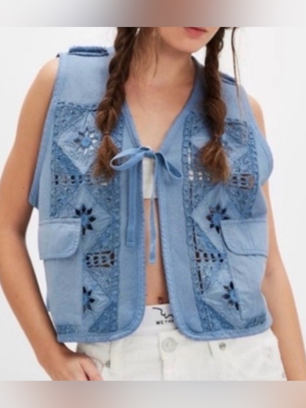 Free People Wonderstruck Vest in Ocean Story,